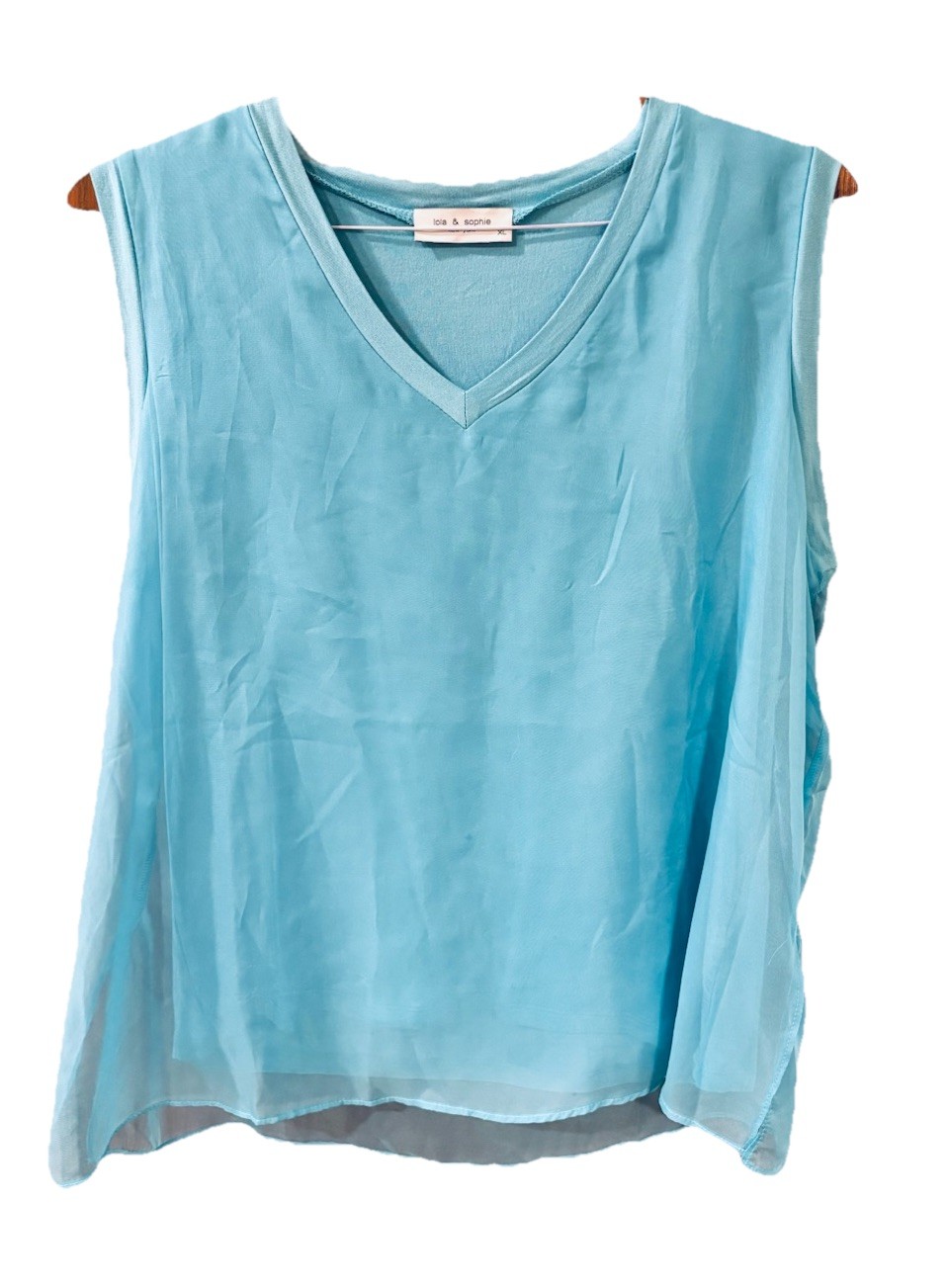 Lola & Sophie New York Turquoise Sleeveless V-Neck Chiffon Over Jersey Lining XL
