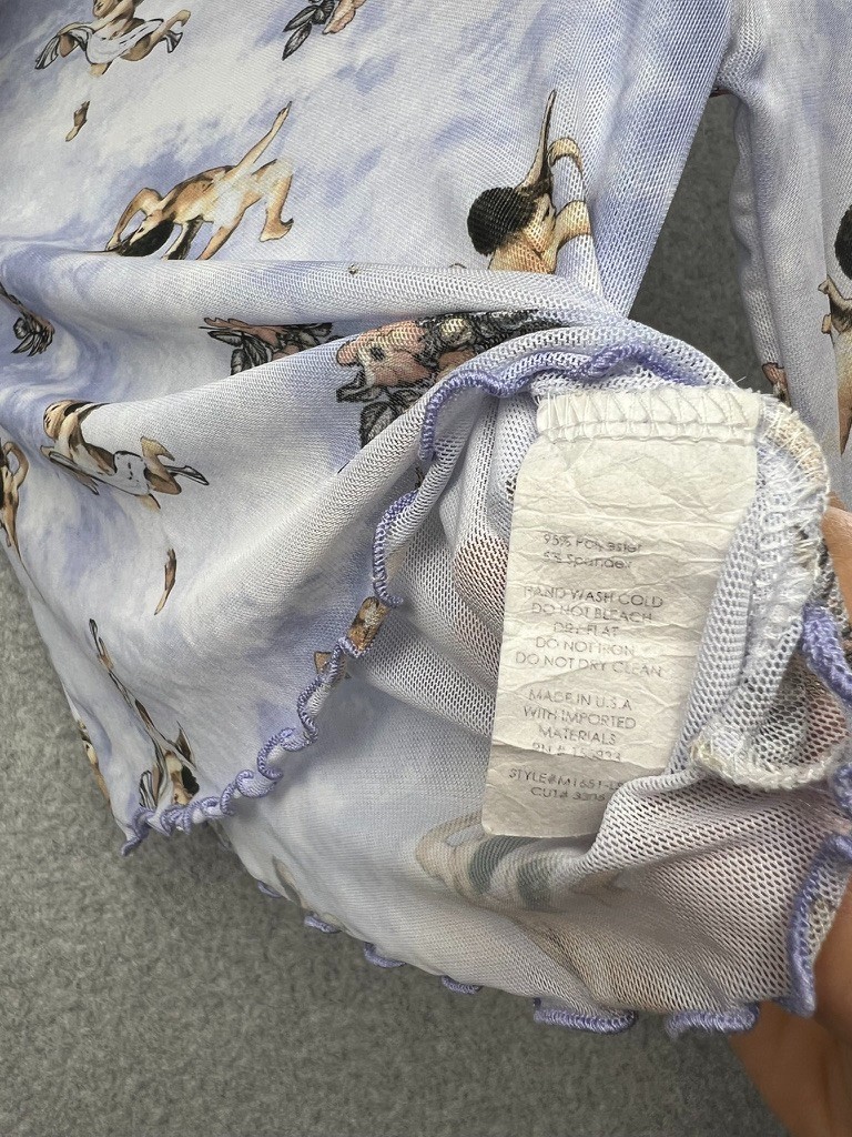 Y2k 90s Forever 21 Sheer Renaissance Cherub Print Long Sleeve Cropped Shirt S*