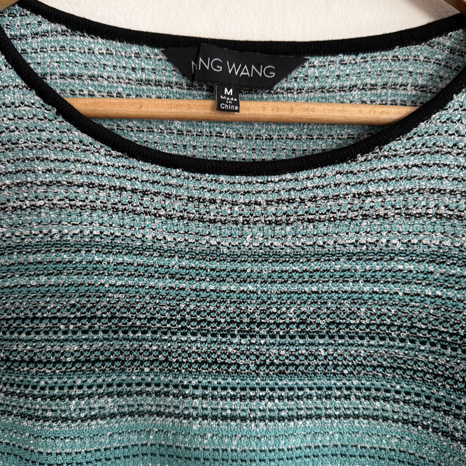 Ming Wang Teal Black Gray Ombré Striped M Knit Tunic Top 3/4 Sleeve Classic Chic