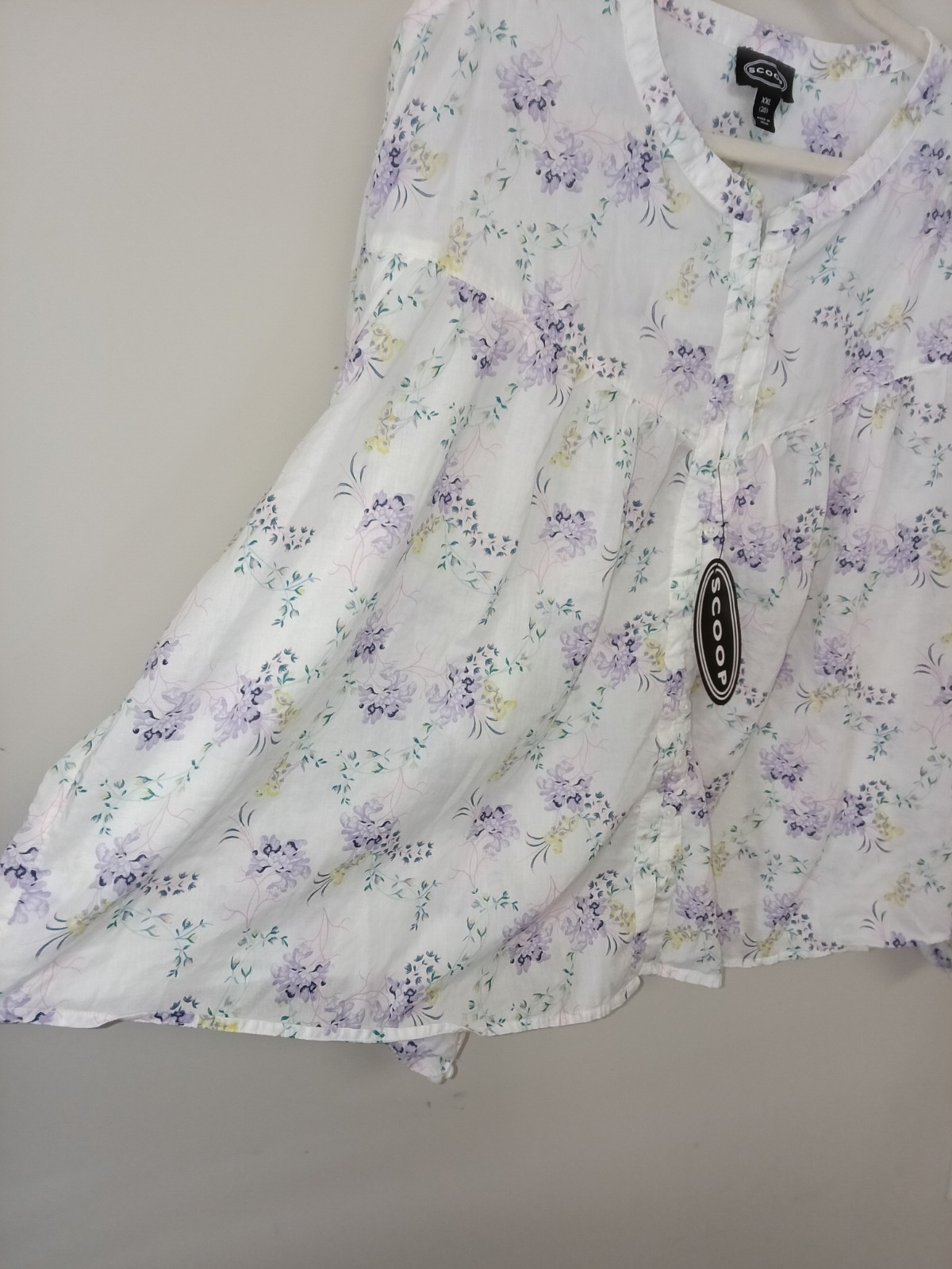 NWT Scoop M White Floral Lightweight Babydoll Balloon Sleeve Top Cottagecore