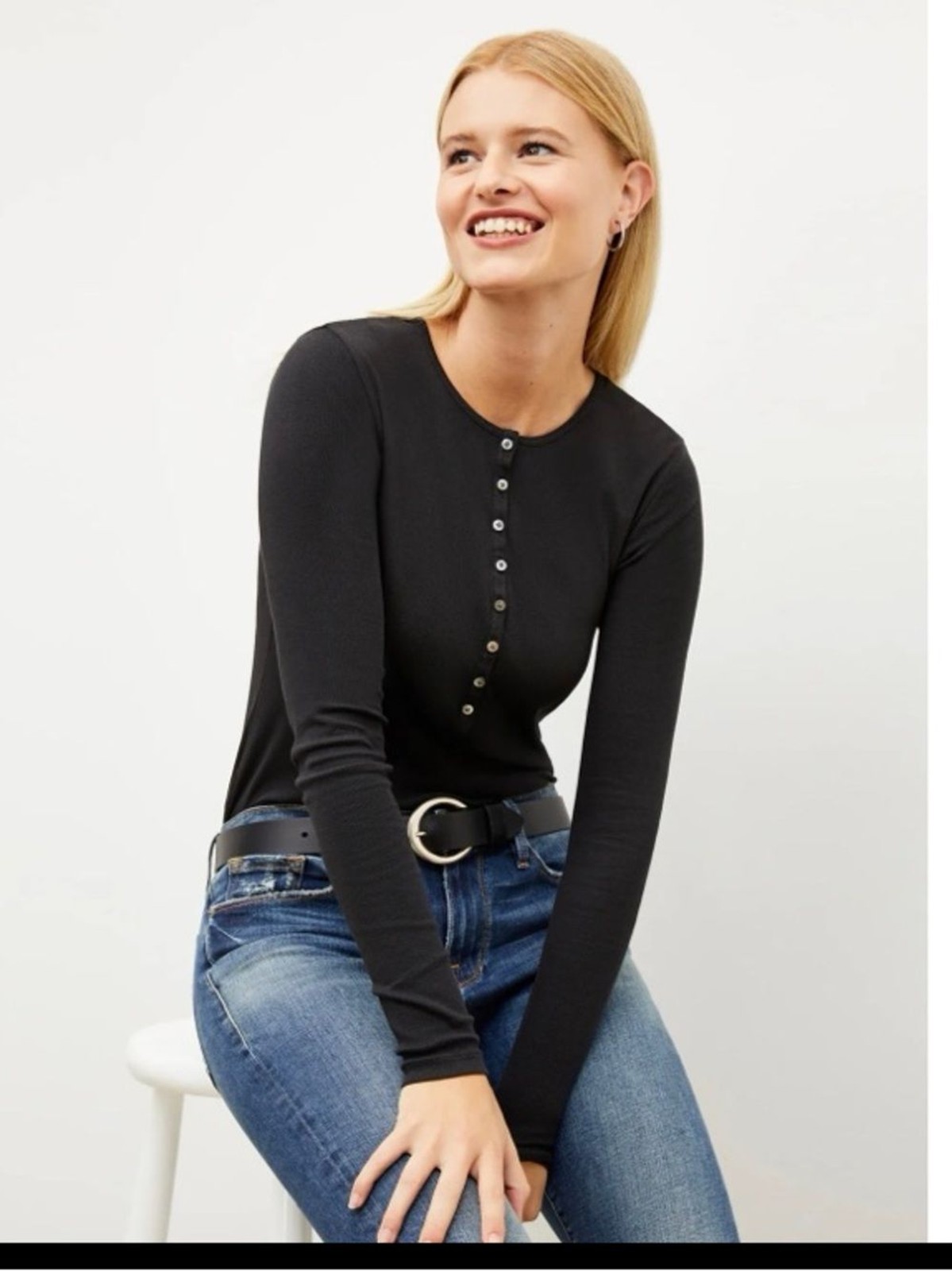 M.M. Lafleur Black Ribbed Pima Cotton Quiet Luxury Remington Henley Large