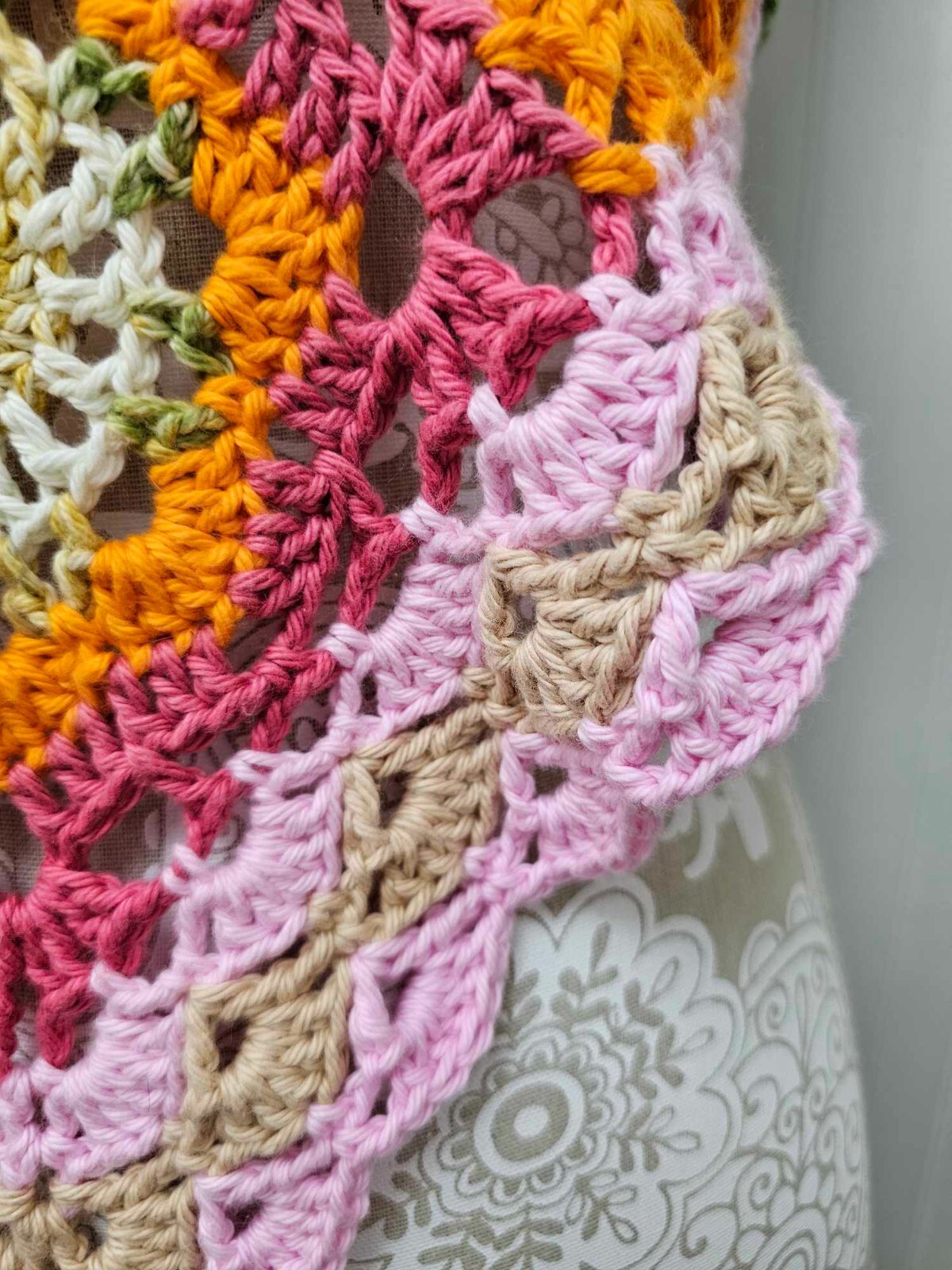 Crochet Lace Crop Top Handmade Large Boho Chic 100% Cotton yarn Multi color