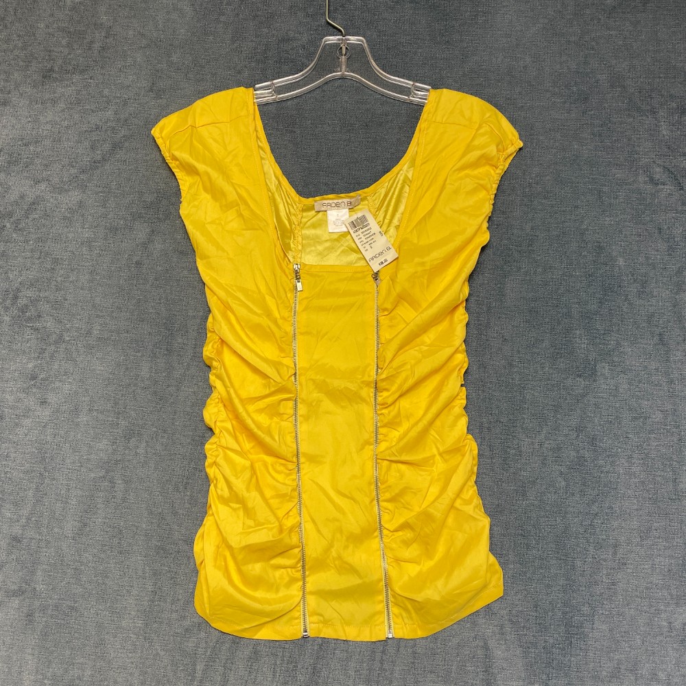 Arden B. Ruched Blouse Top Womens Small Yellow Zipper Pullover Square Neck