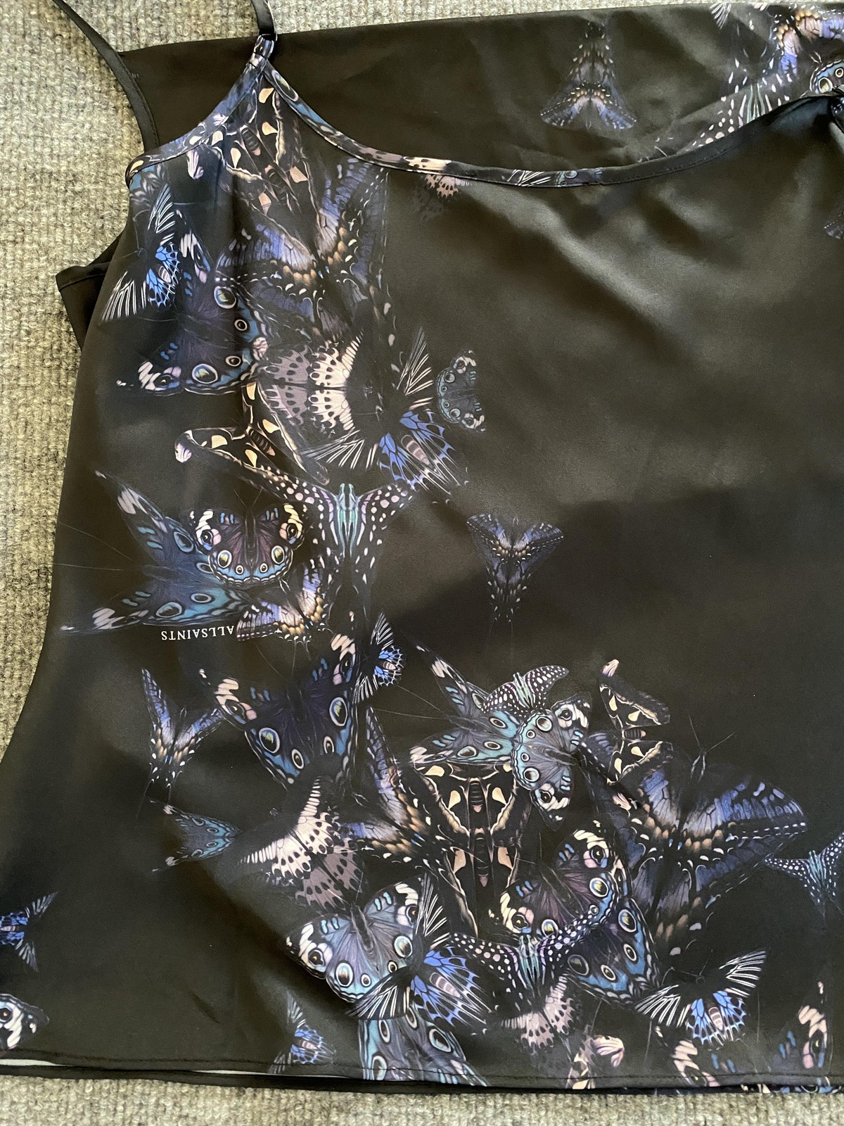 AllSaints Top Womens 10 Black Butterfly Print Hadley Diana Adjustable Strap Tank