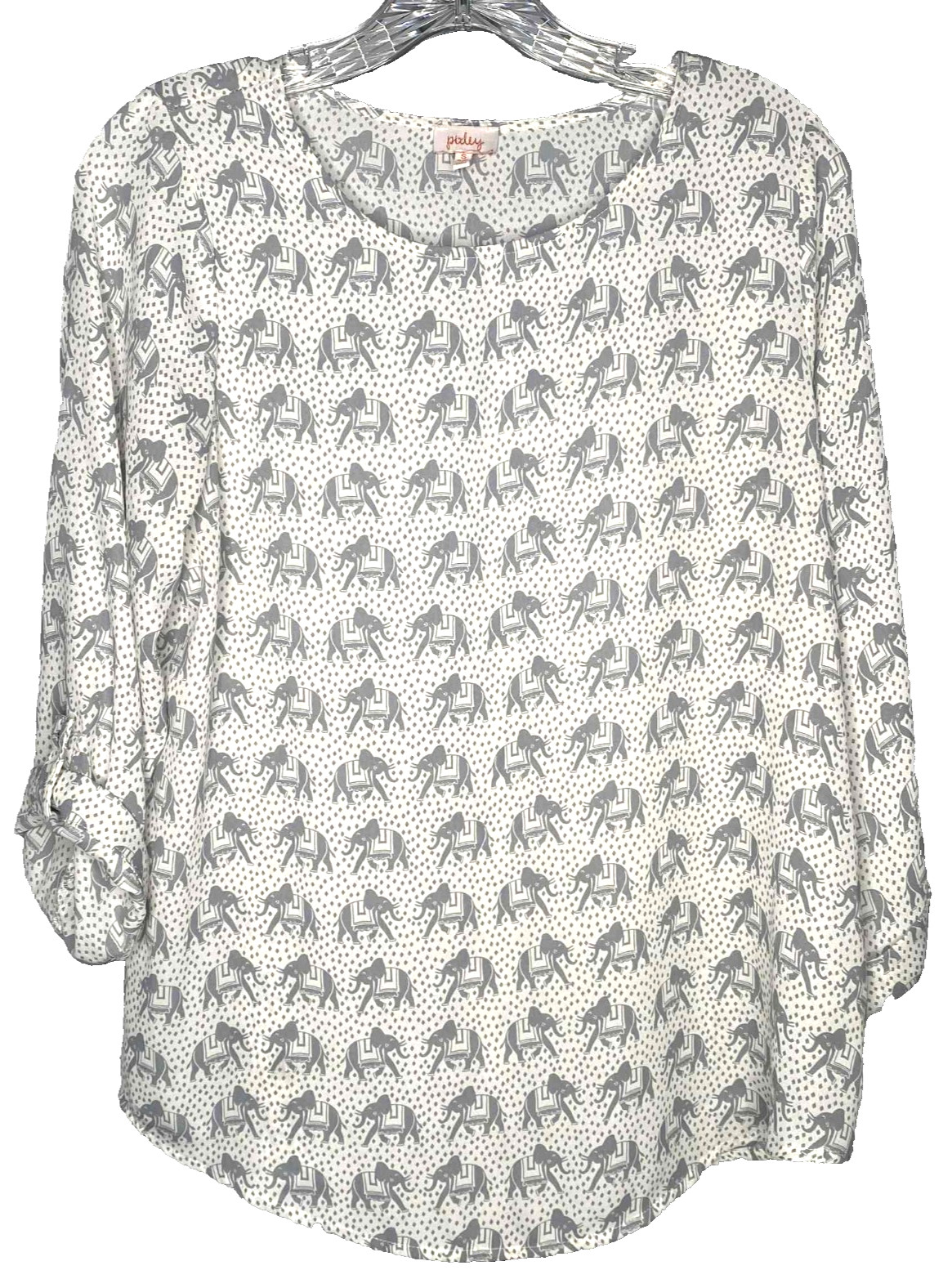 Pixley Women’s Size Small Elephant Print 3/4 roll tab Sleeve Lightweight Blouse