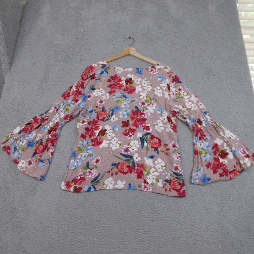 Cupio Shirt Women L Pink Floral Cottagecore Bohemian Festival Vibrant Dopamine