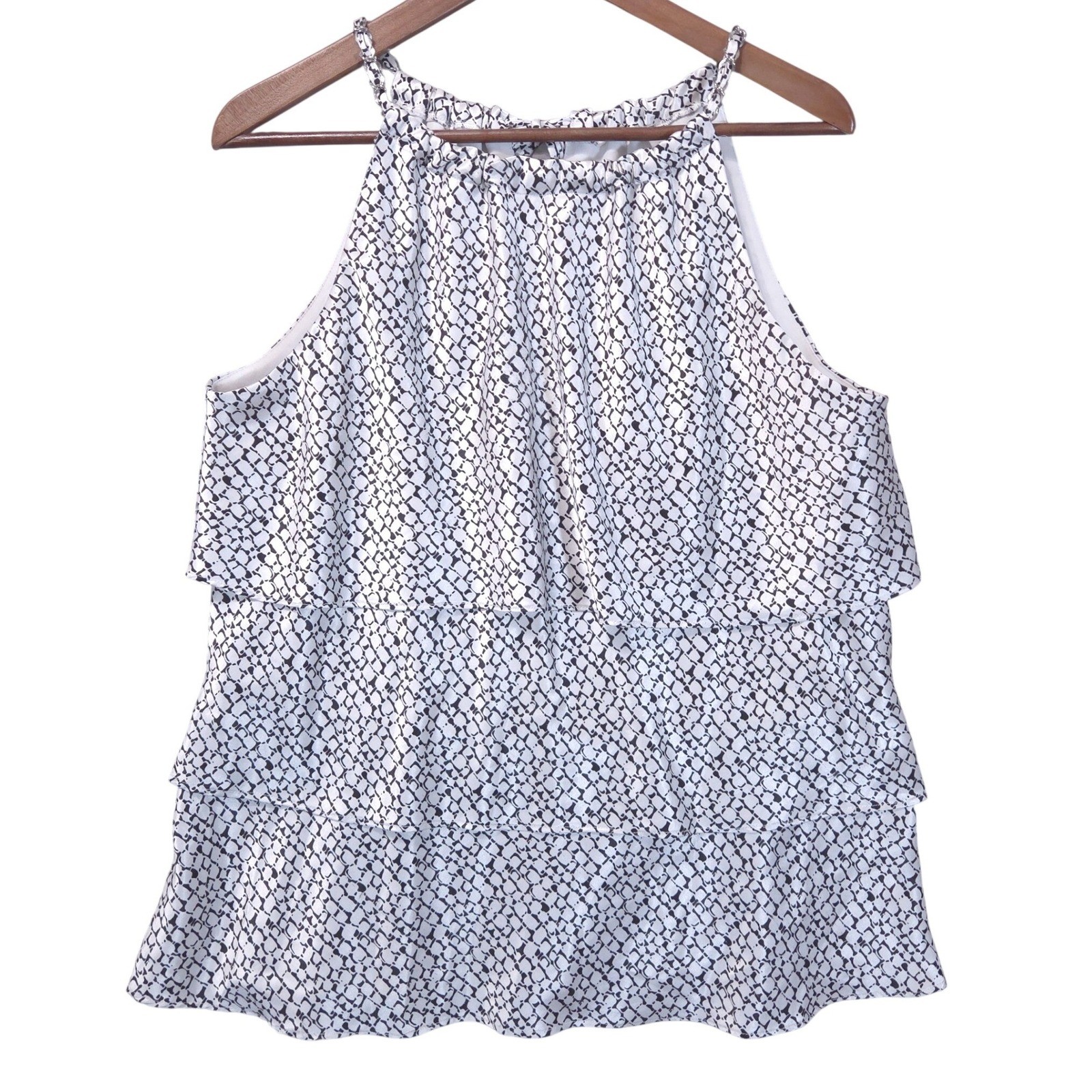 Jackie Jon Tiered Ruffle Chain Strap Top Womens XL Tie Back Artsy FlowyWhite