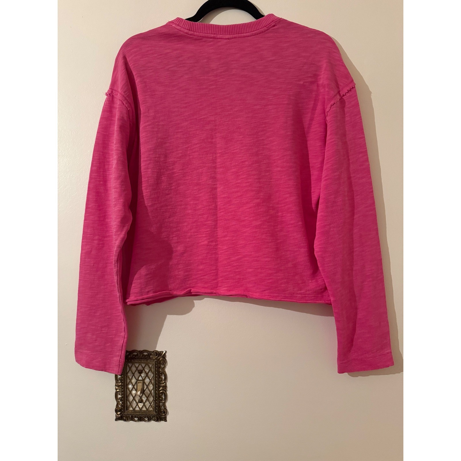 PINK Victoria’s Secret Oversized Long Sleeve Slub Knit Raw Hem Logo Hot Pink XS