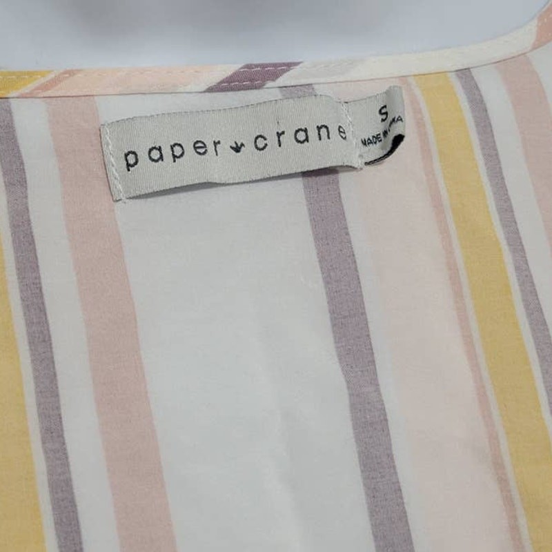 Paper Crane Pink Orange Vertical Striped Wrap Blouse Womens Summer Small Peplum