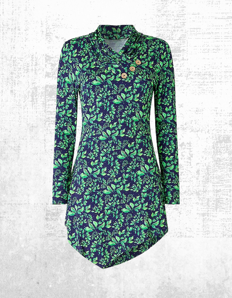 Womens Joe Browns Button Neck Leaf Print Stretchy Jersey Tunic Top Green (Defect