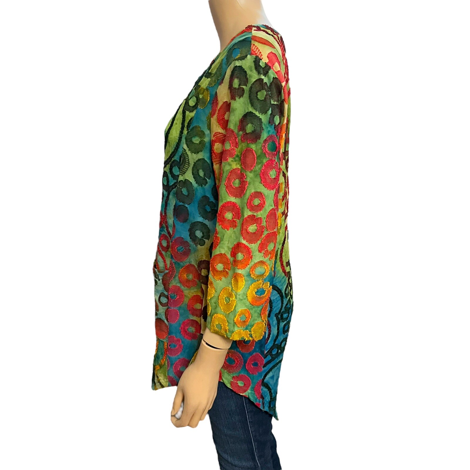 Shana Geometric Circle Print Tunic Top Small Asymmetrical Colorful Art To Wear