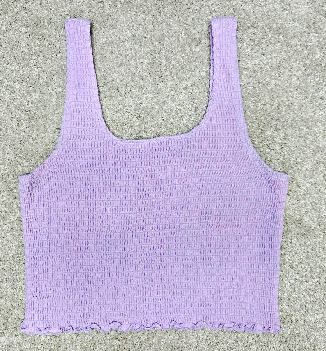 Hollister Women’s Purple Ribbed Knit Ruffle Wide Strap Scoop Neck Crop Tank L