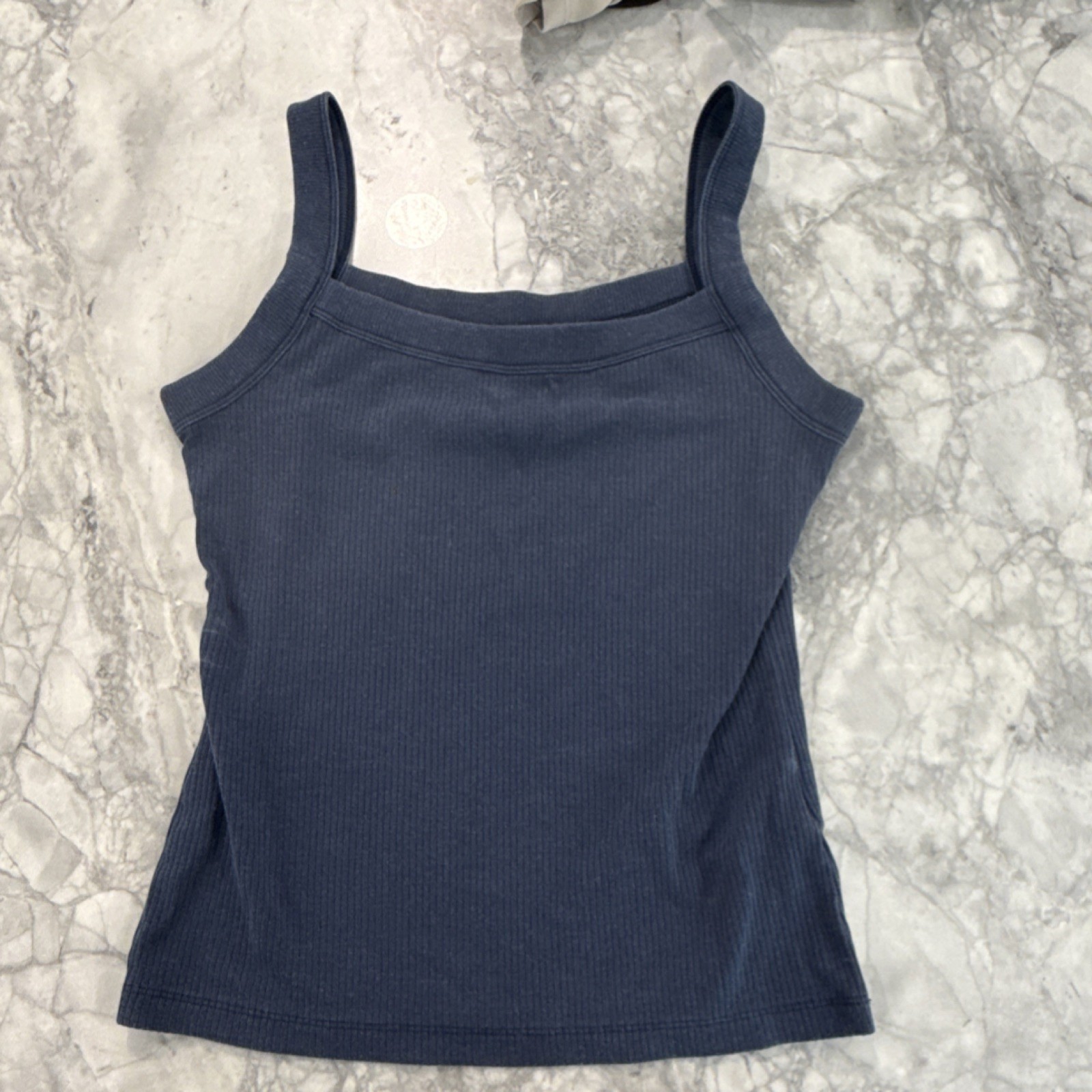 American Eagle Women’s Blue Ribbed Knit Square Neck Wide Strap Tank Top S
