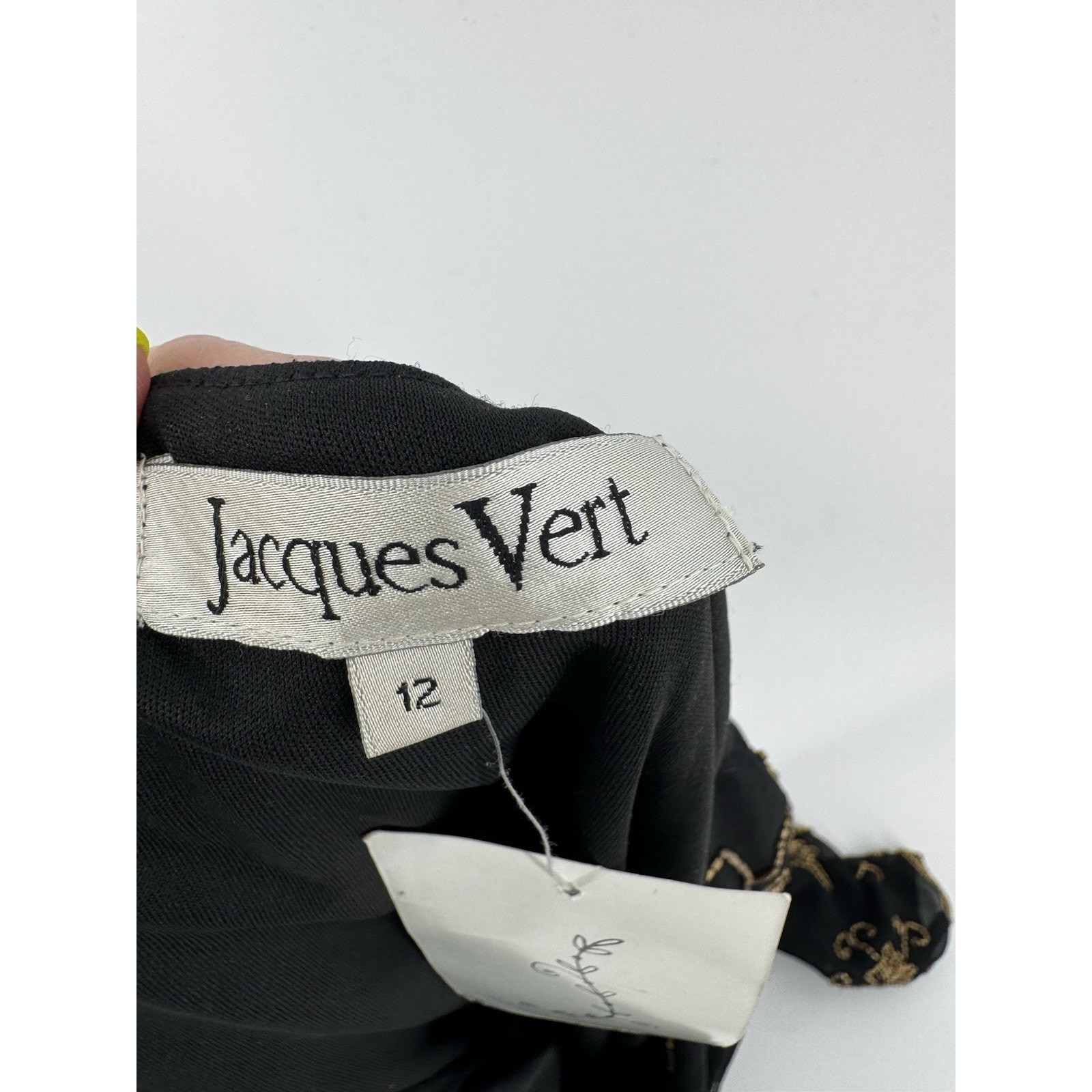 Jacques Vert Beaded Top Sheer Black Gold Beads Size 12 Vintage NWT Flaw