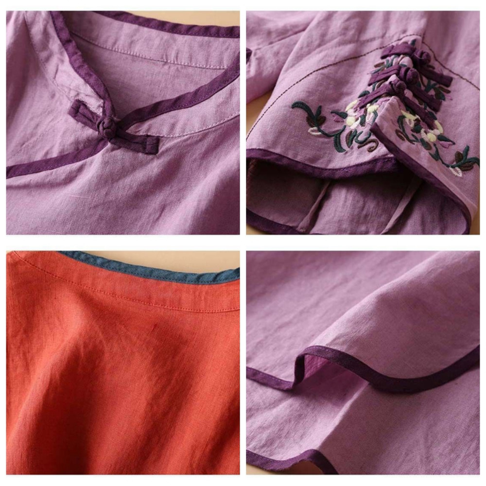 Ethnic Women Tops Blouse Retro Shirts Chinese Tang Suit Embroidery T-shirts