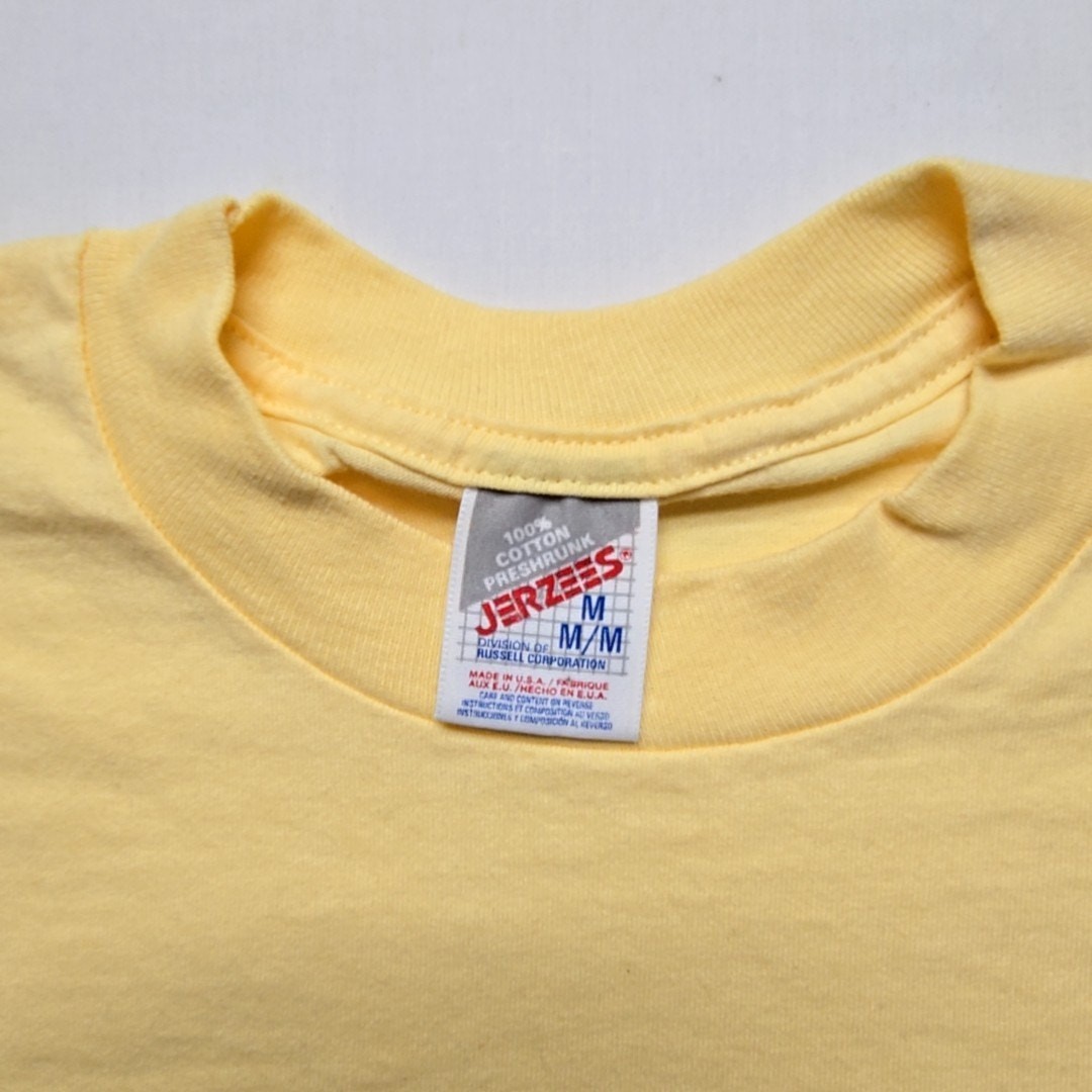 Vintage Bird Nature Shirt Birdhouse Graphic Womens Yellow Jerzees Medium Tee 90s