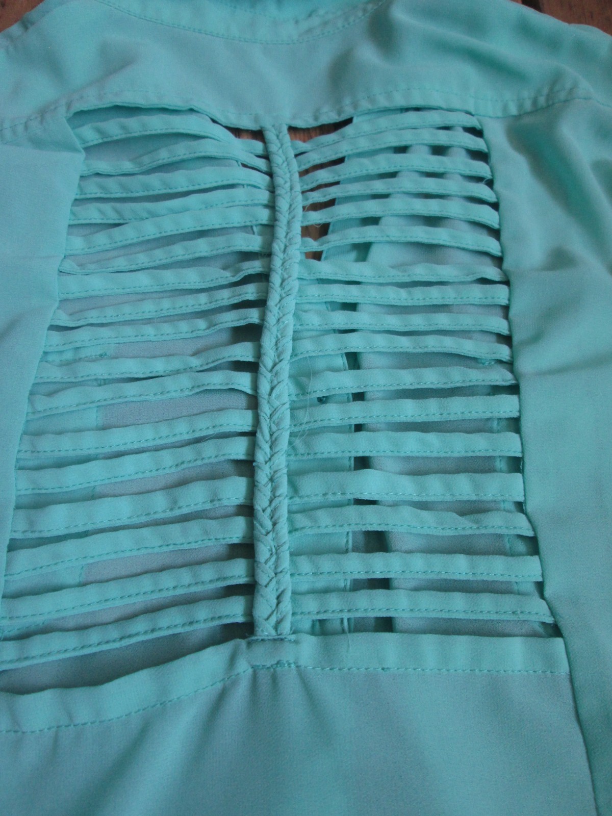 Love Culture Women’s Large Blouse Shirt Sheer Blue Button Roll Tab Cut Outs Back