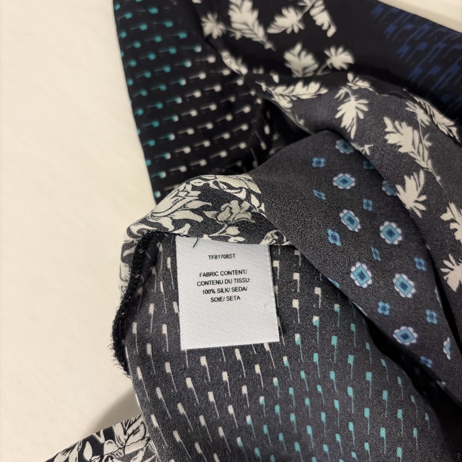 DEREK LAM IO CROSBY Women’s Silk Ruffed Blouse Sz 4 geometric botanical pattern