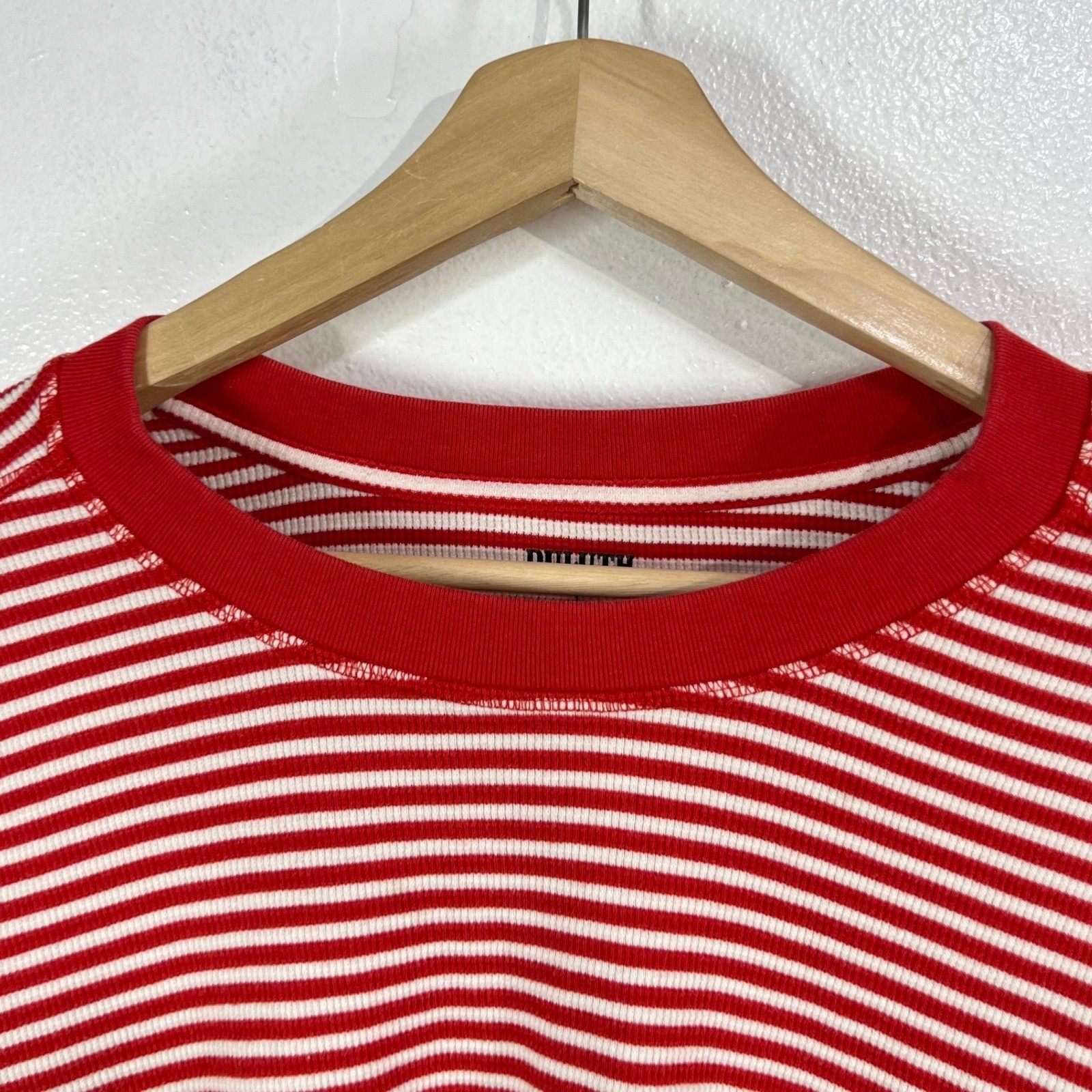 Duluth Trading Co Winter Waffle Crewneck Thermal Shirt Large L Red White Striped
