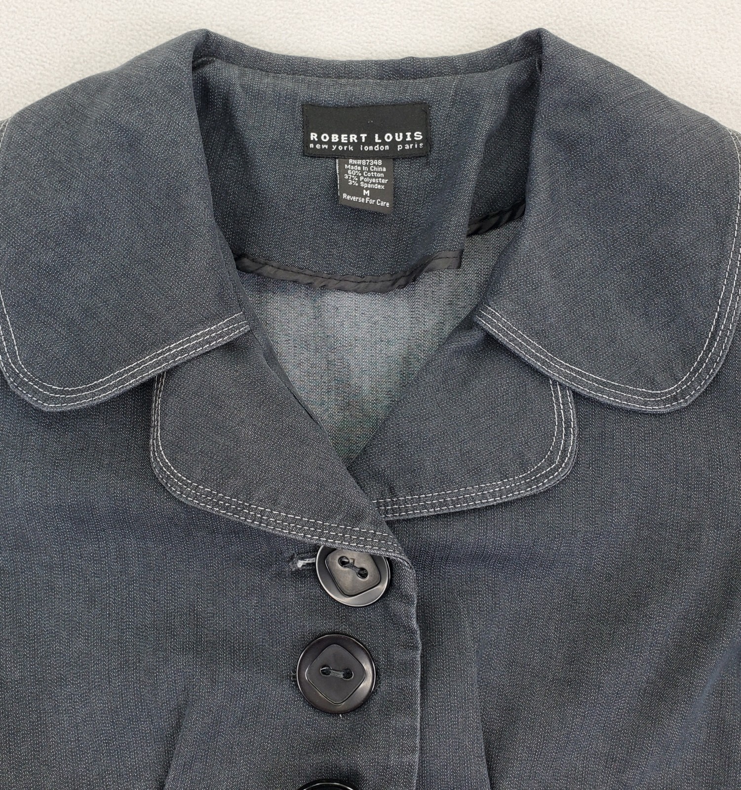 Robert Louis Shirt Jacket Womens M Blue Denim Bell Sleeve Pleated Button Front