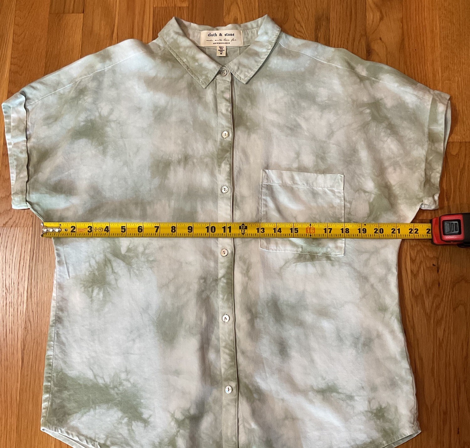 Cloth & Stone Women’s Green Tie Dye Button Up Top Med Boxy Hi Lo Hem Comfort EUC