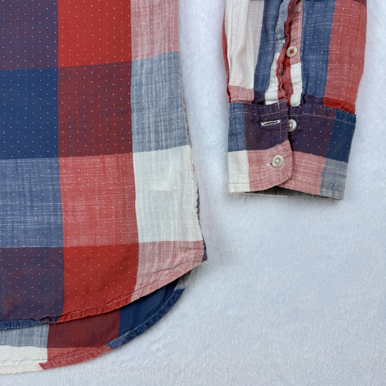 Merona 100% Cotton Red, White & Blue Plaid Shirt L Patriotic Casual Cool Comfy