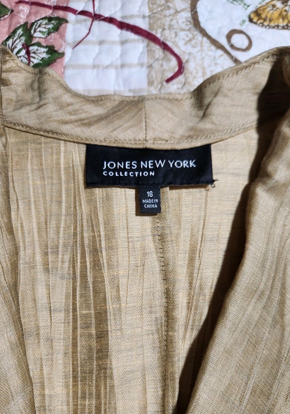 Jones New York Collection Women’s Linen Blend Blouse Coat Pockets Gold Size 16