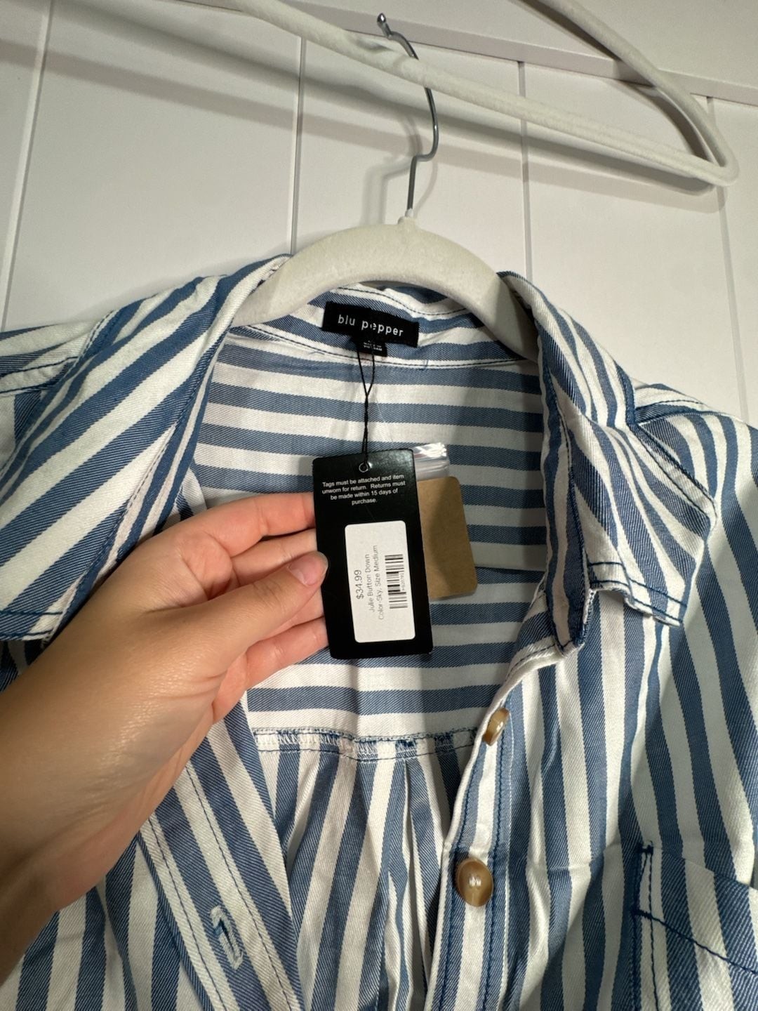 Blu Pepper Julie Button Down Striped Oversized Long Sleeve Shirt Size M