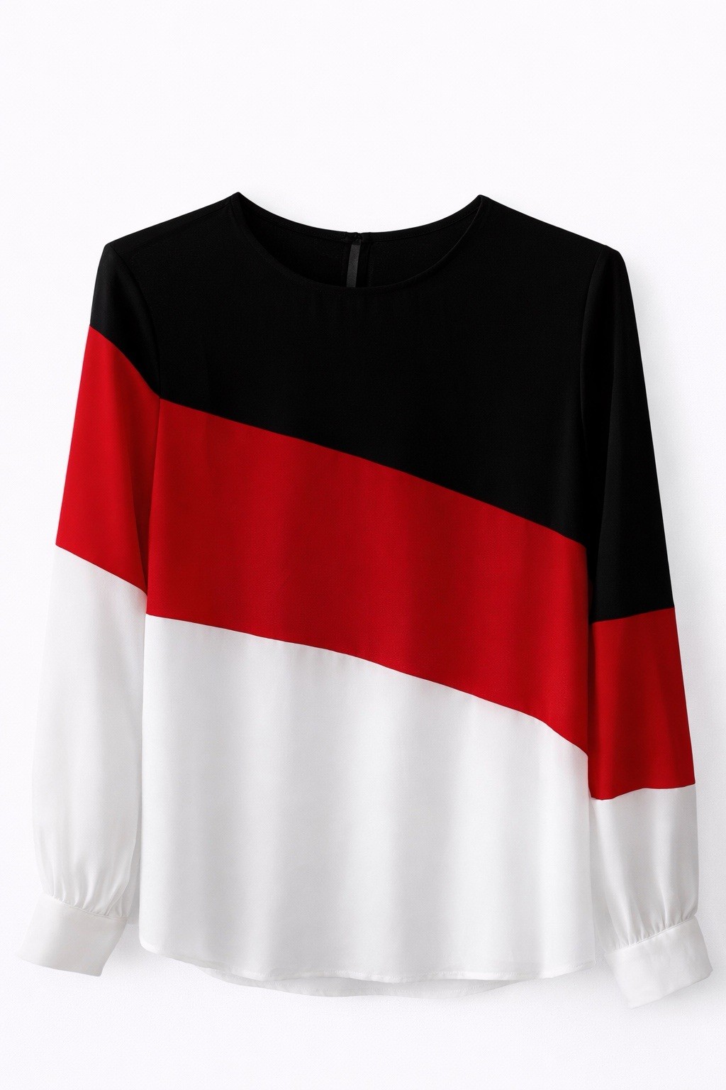 Black Red White Colorblock Long Sleeve Blouse for Women
