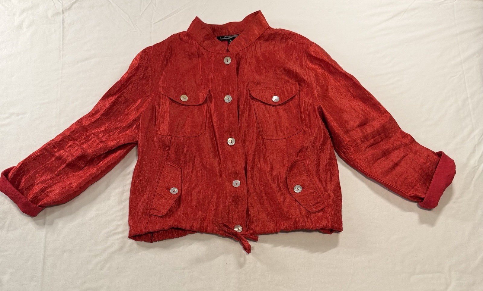 Linear Brand Red Textured Button-Front Utility Jacket Blouse Top Size Large Y2K