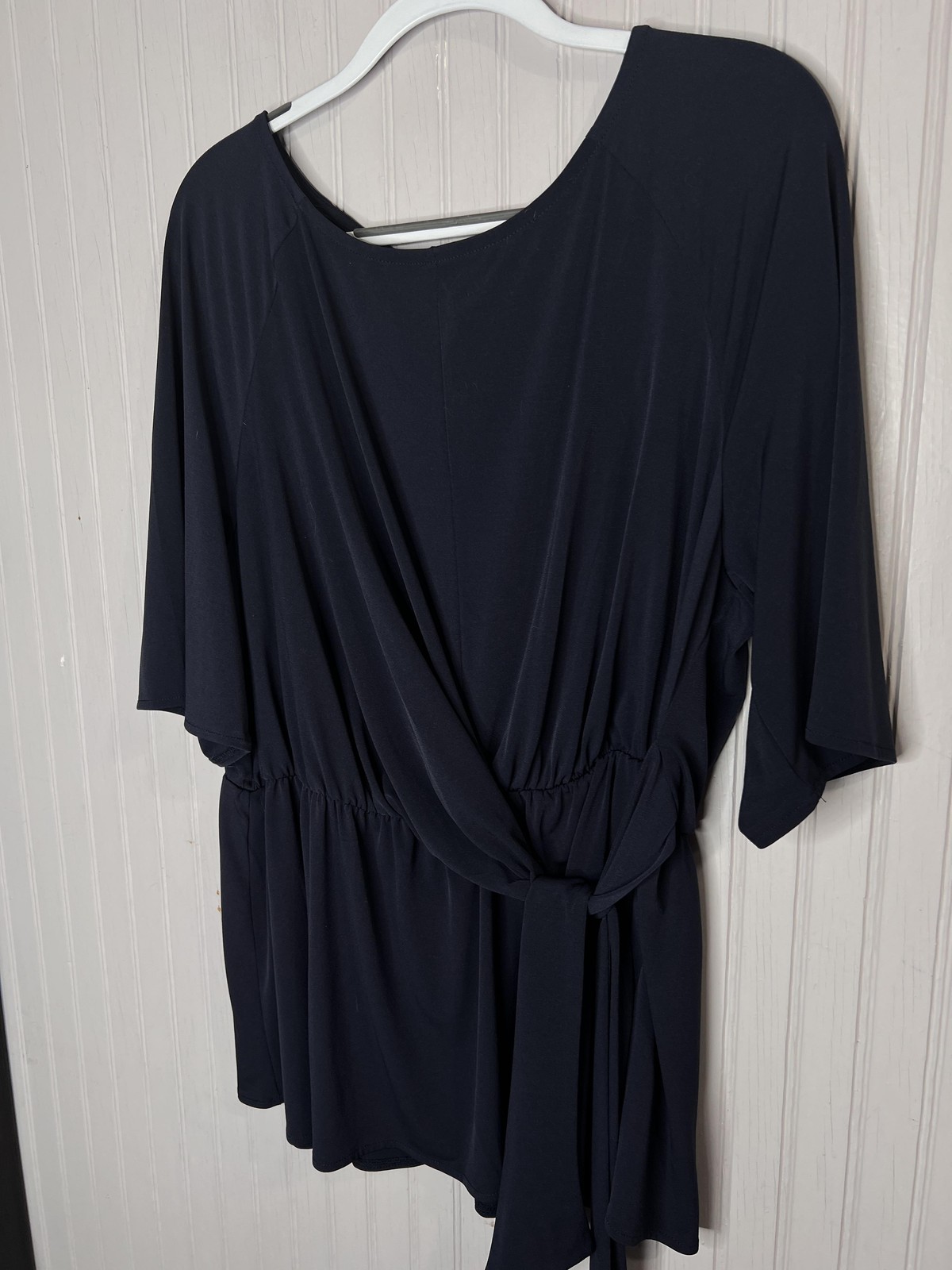 Lane Bryant Shirt Womens 18/20 Blue Kimono Sleeve Belted Wrap Tunic Top