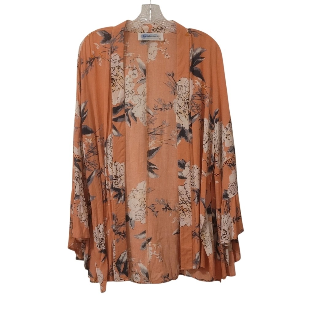 Big Water Blue Sky Boho Floral Kimono Womens SZ Large