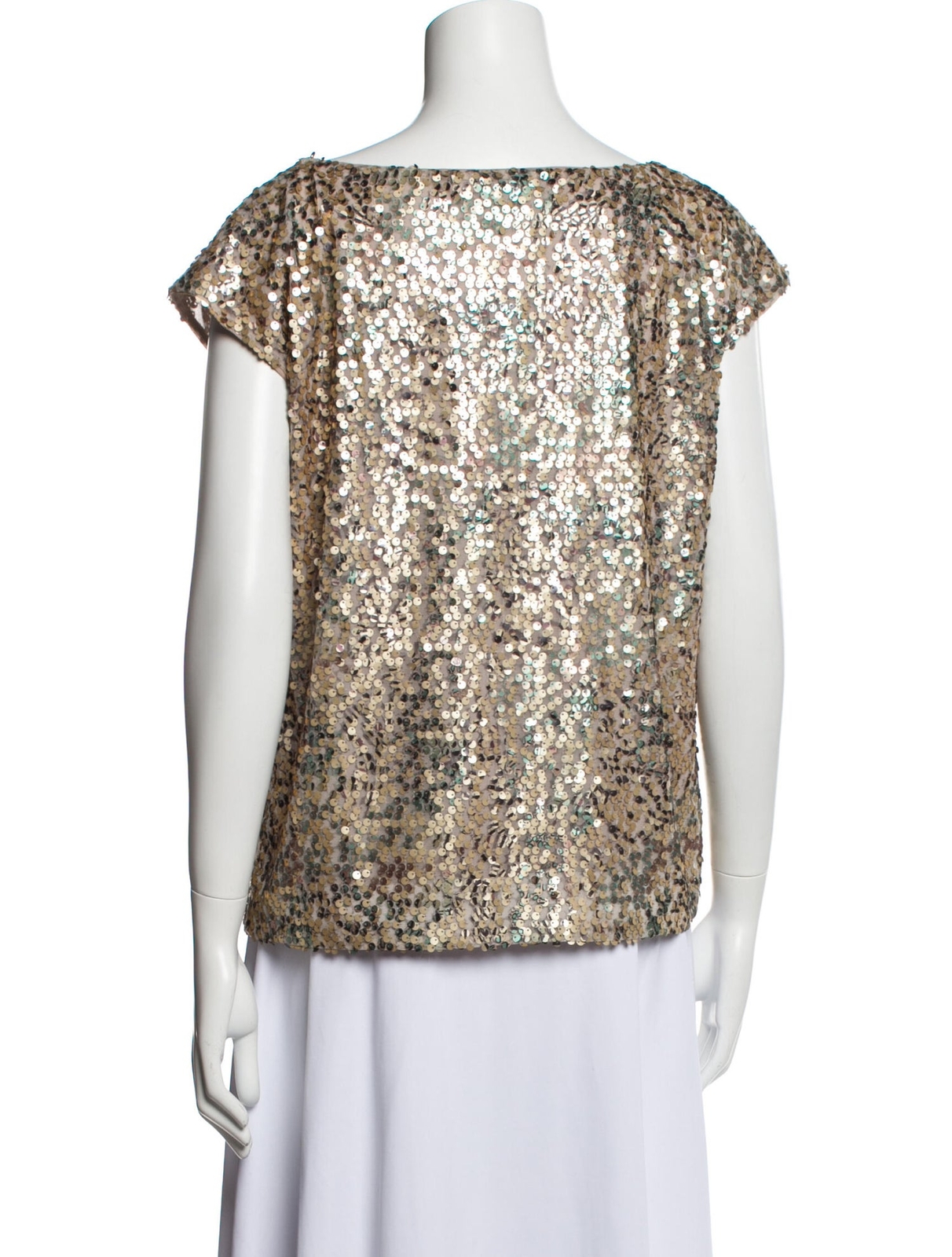 Sequin Blouse Metallic Animal Print Bateau Neckline Cap Sleeve Sz S Rachel Zoe