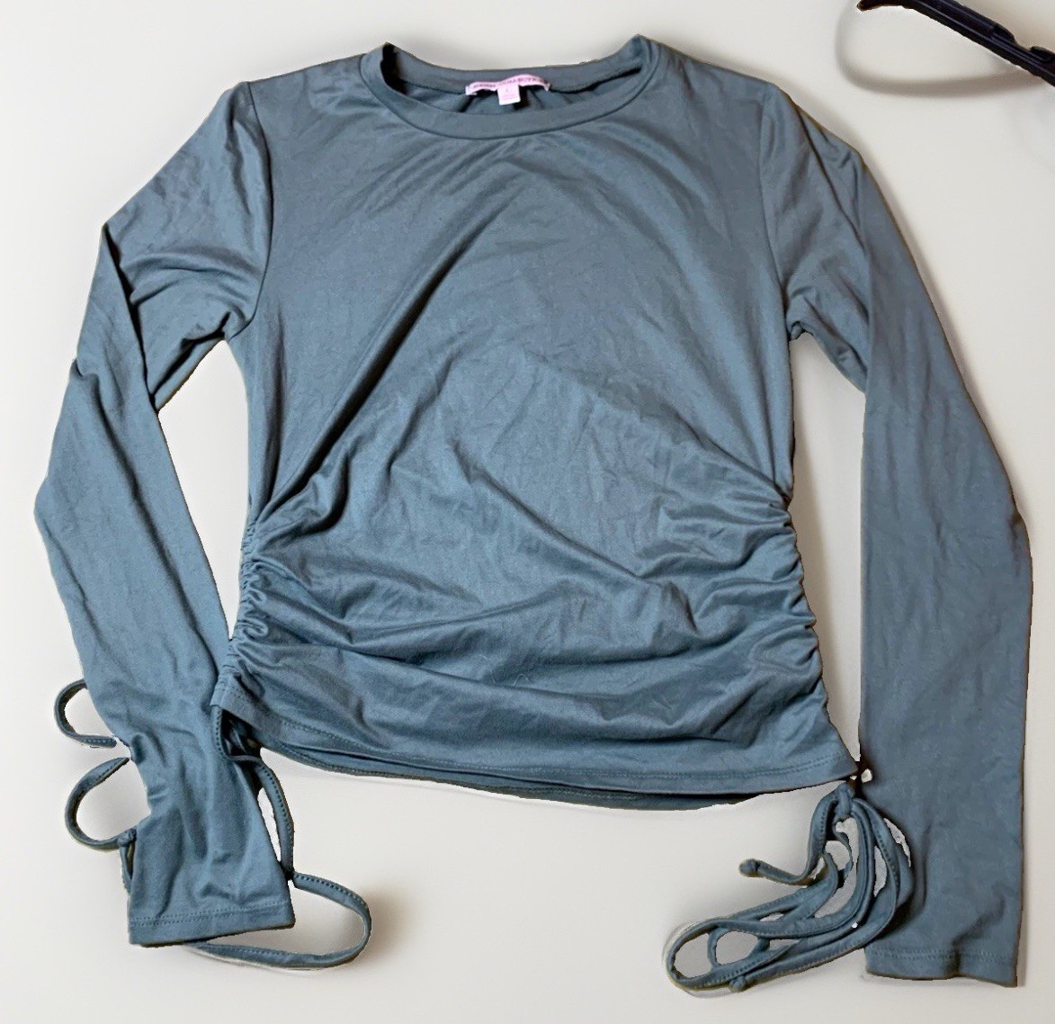 Heiny Collection Women’s L Gray Long Sleeve Crew Neck Ruched Drawstring Top