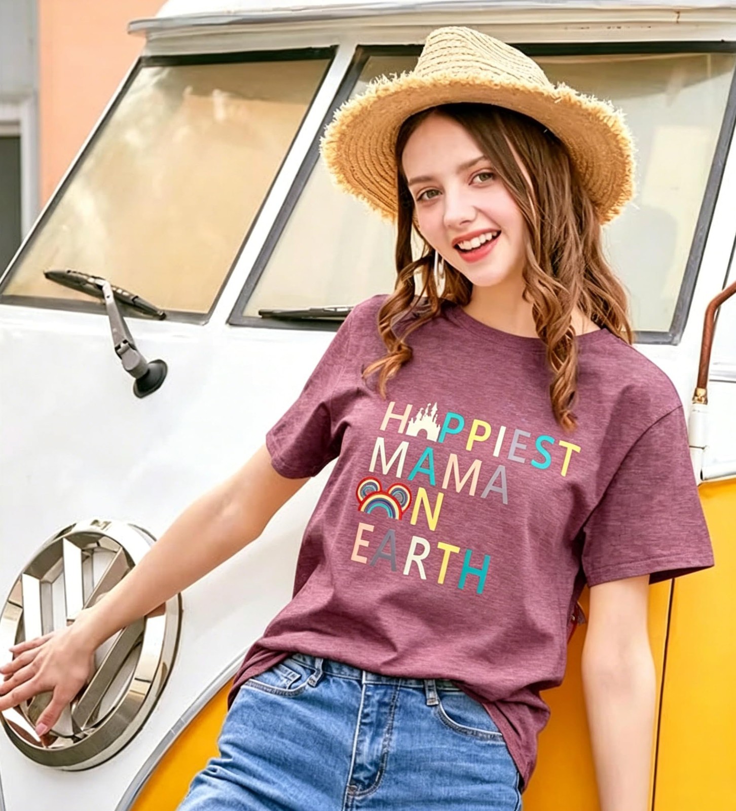 Women’s Magical Kingdom Castle “Happiest Mama On Earth” T-Shirt (Pink, XL)