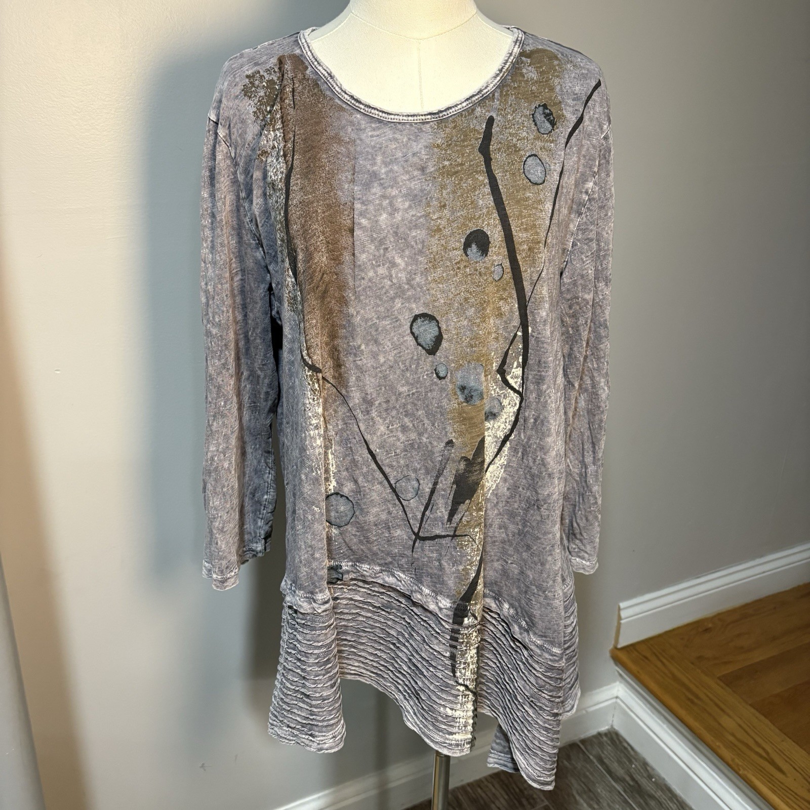Jess & Jane Tunic Top Gray Mineral Wash Asymmetrical Boho Artsy Lagenlook Sz xL