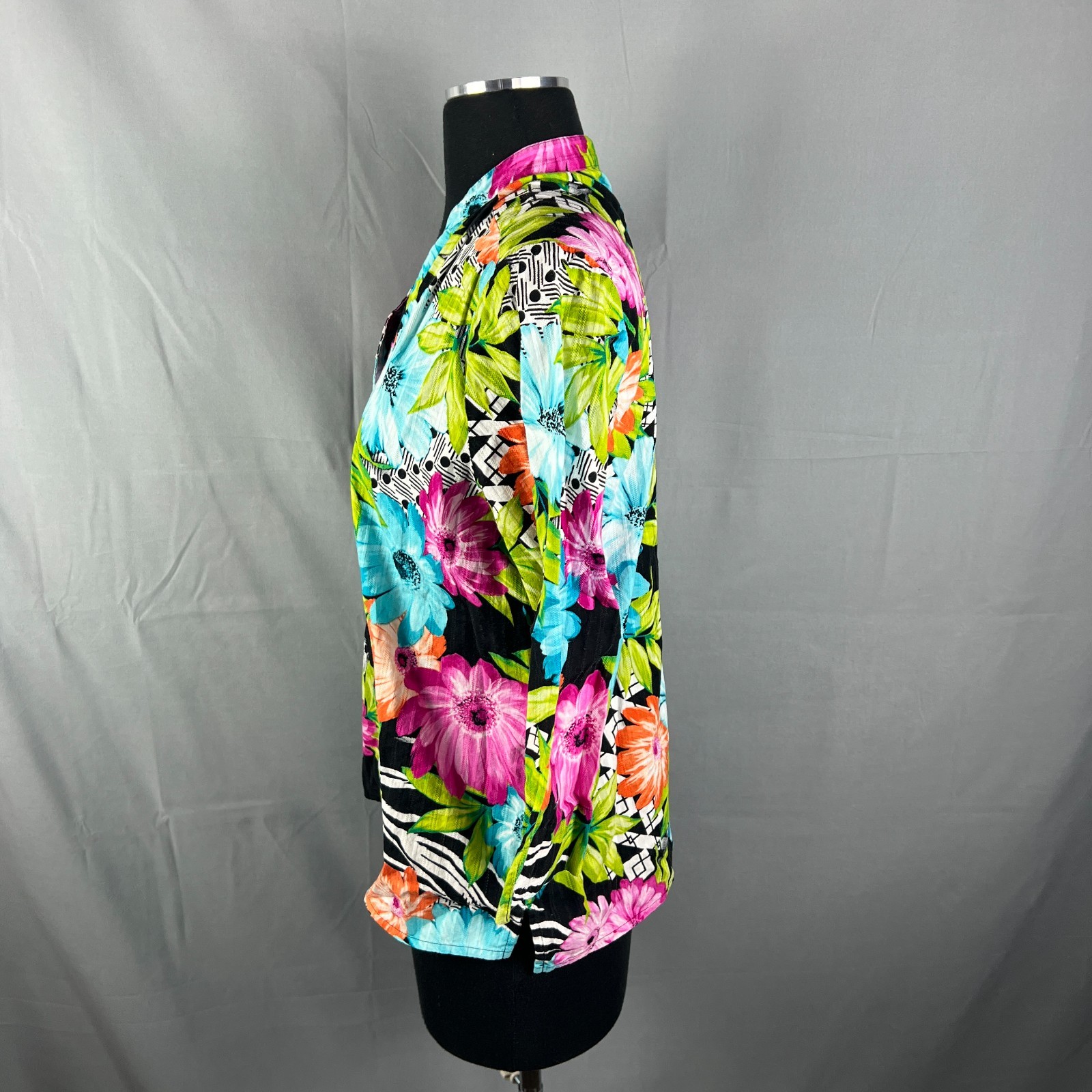 Alfred Dunner Hawaiian Shirt Womens 14 Multi Tropical Floral Cotton Button Up