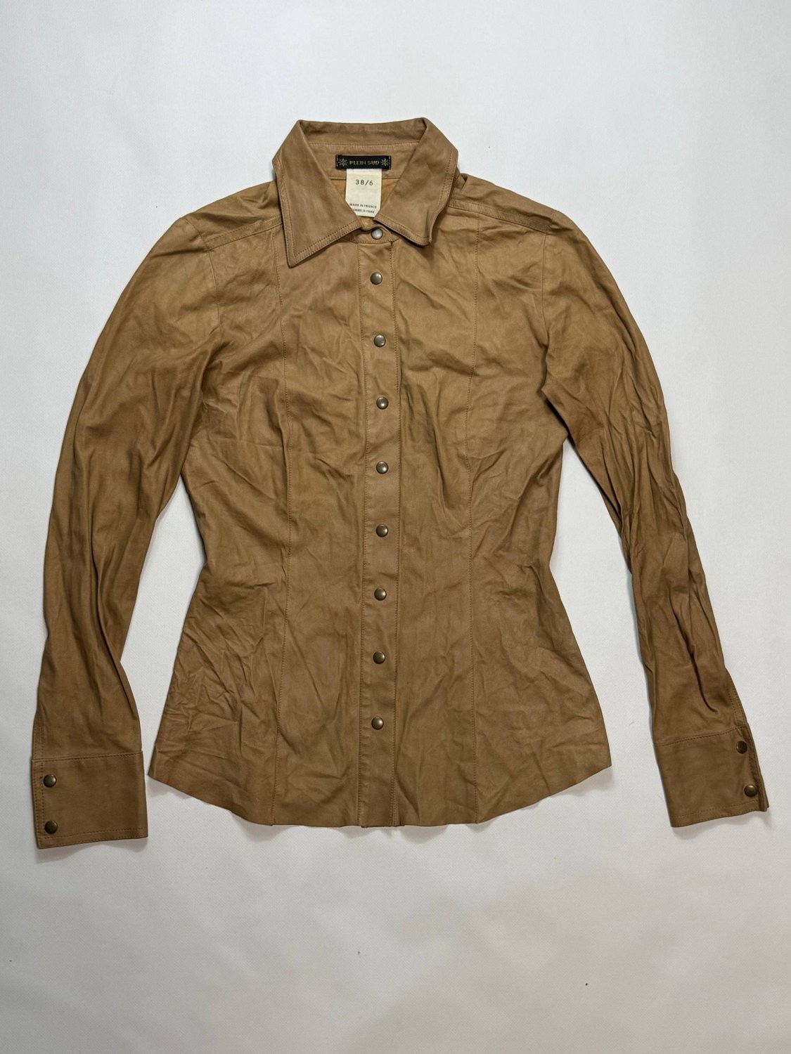 Plein Sud Women Blouse Camel Brown Button Down Suede Shirt Size 6