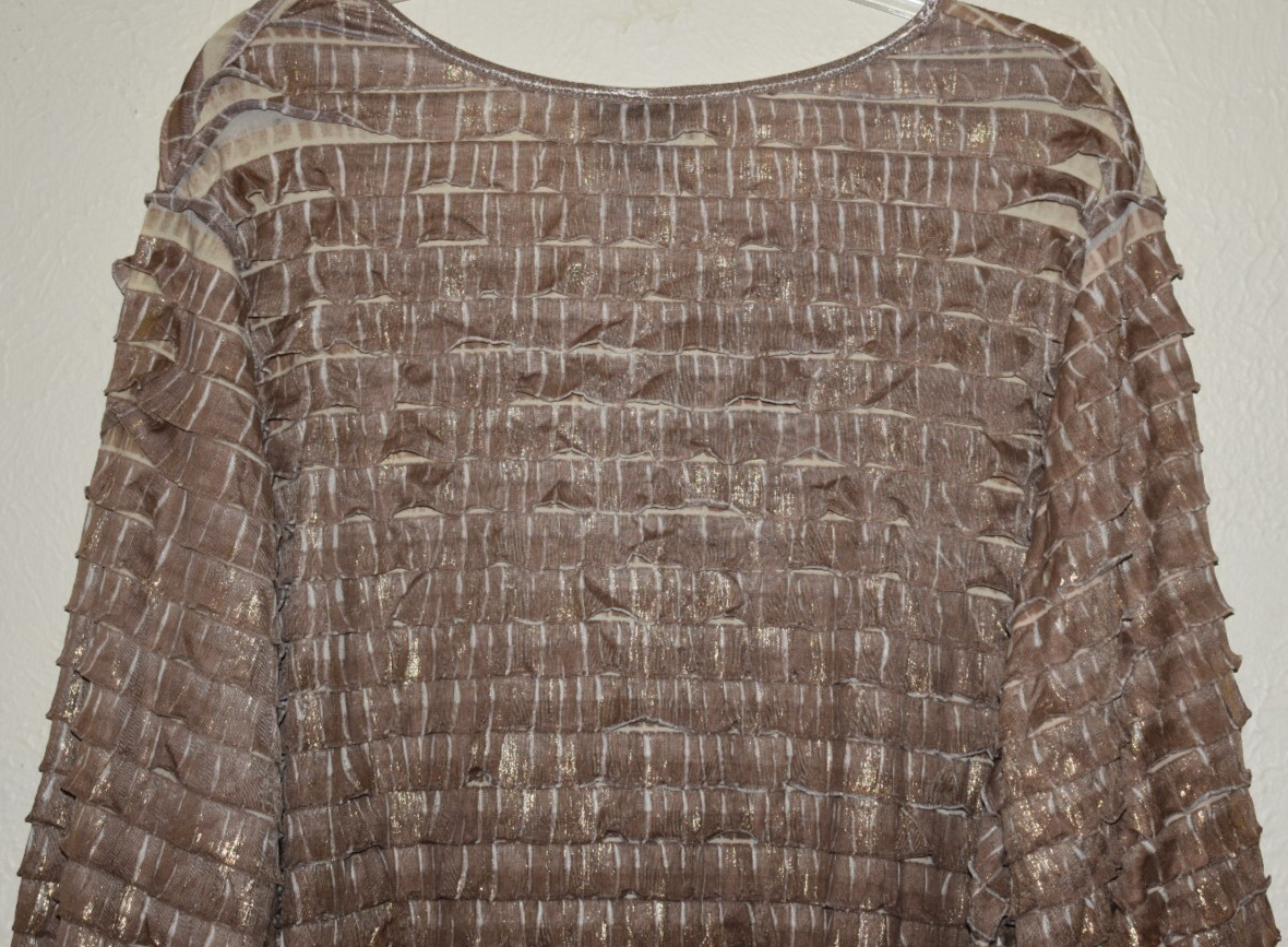 Maggie Barnes 3X Top Stretch Tiered Brown Gold Metallic Shimmer Pullover Dressy