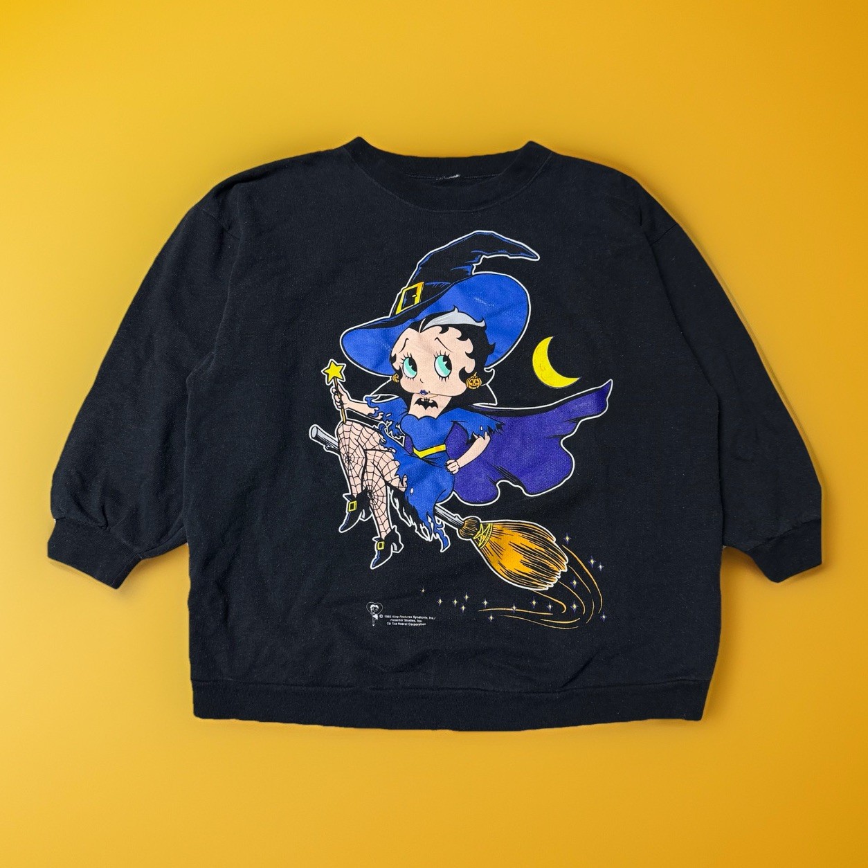 Vintage Betty Boop Sweatshirt Womens Large Black Halloween Witch 90s Cartoon