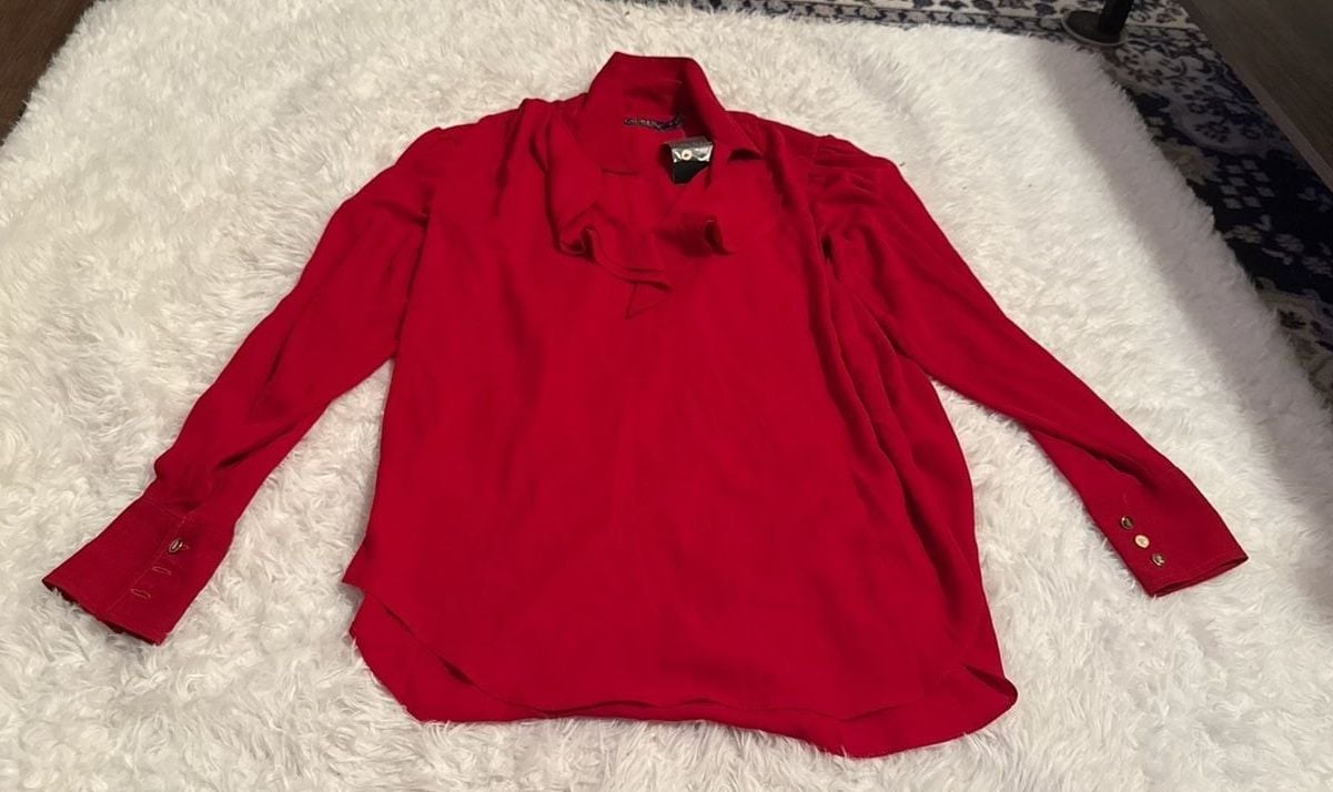 Lauren Ralph Lauren Red Long-Sleeve Blouse with Gold-Tone Buttons