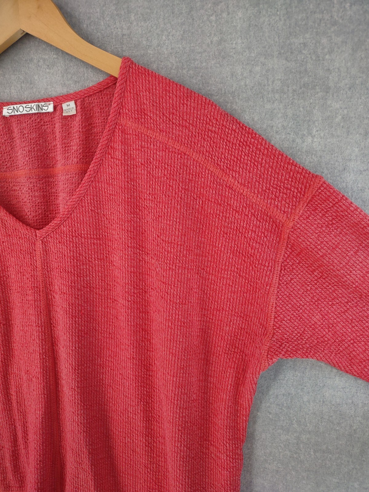 SnoSkins Top Medium Coral Red Thermal Dolman Pullover Cozy Outdoor Cabin Chic US