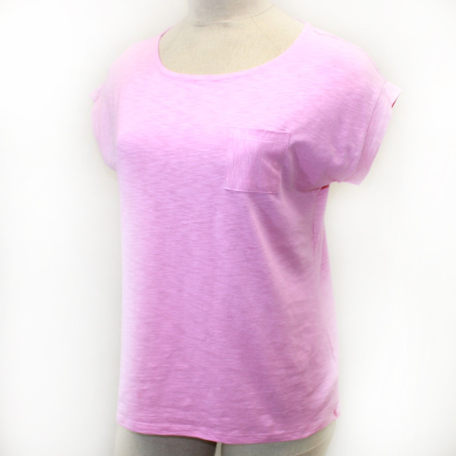 Talbots Pocket Tee Top Crew Neck Button Back Cap Sleeve T-Shirt Pink 3X