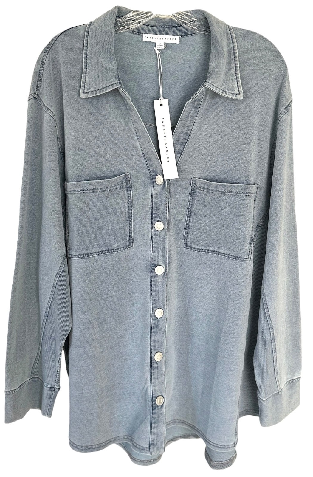 Jane & Delancey Women’s Button Down Shirt Top Denim Look Plus Size 2X Navy
