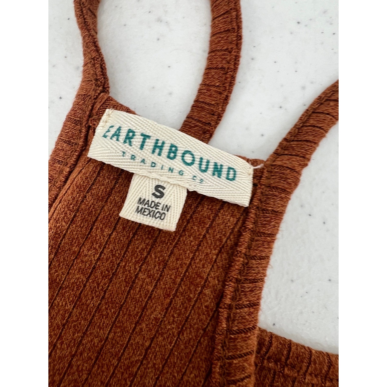Earthbound Trading Co Womens Rust Brown Ribbed High Neck Halter Tank Top Small
