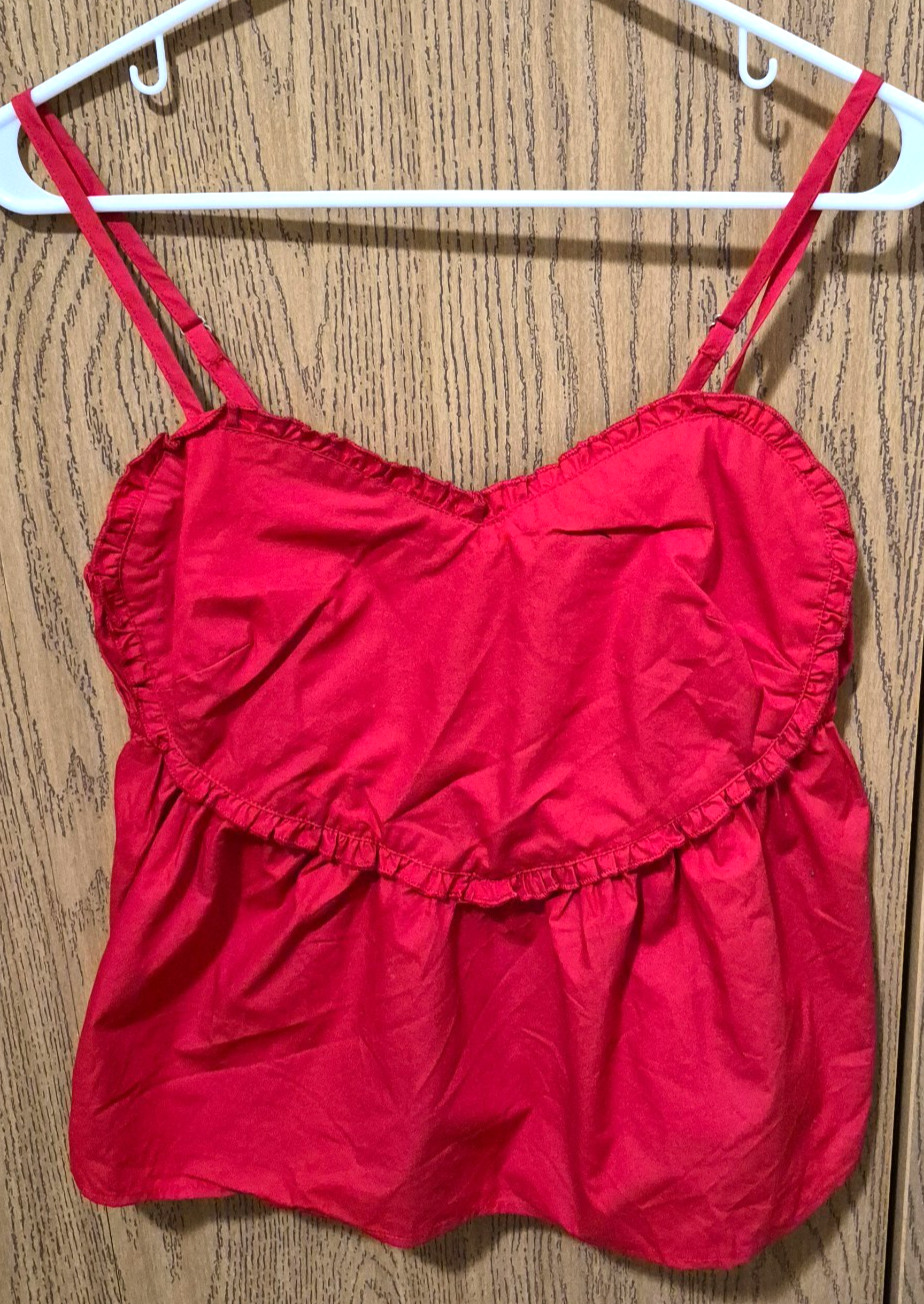 Love On A Hanger Women’s Spaghetti Strap Red V Neck Summer Blouse Size M