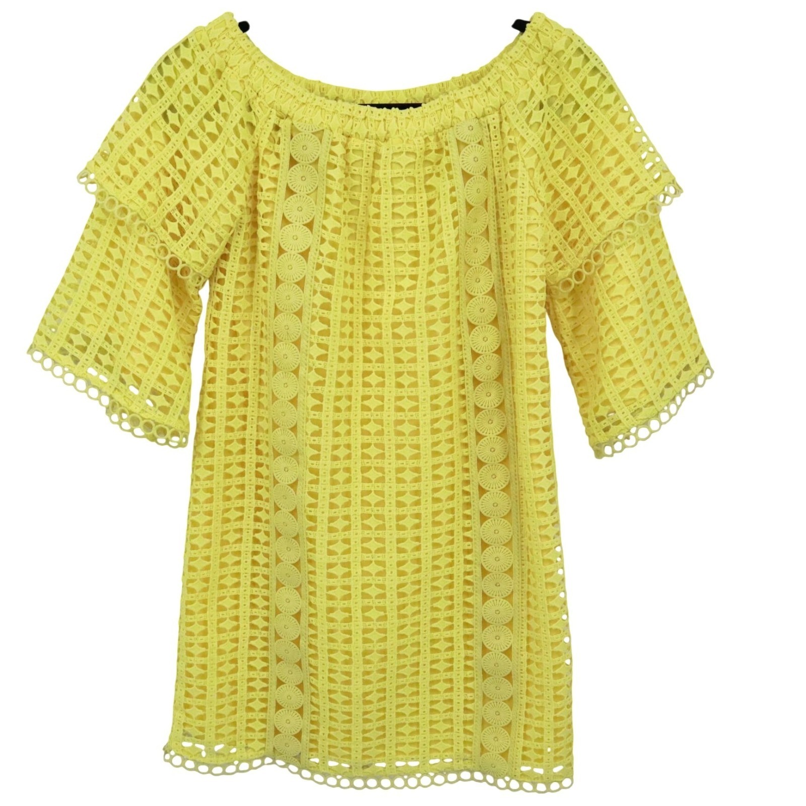 Pink Lily Crochet Tunic Top Wiomens S Yellow Boho Resortwear Feminine Delicate