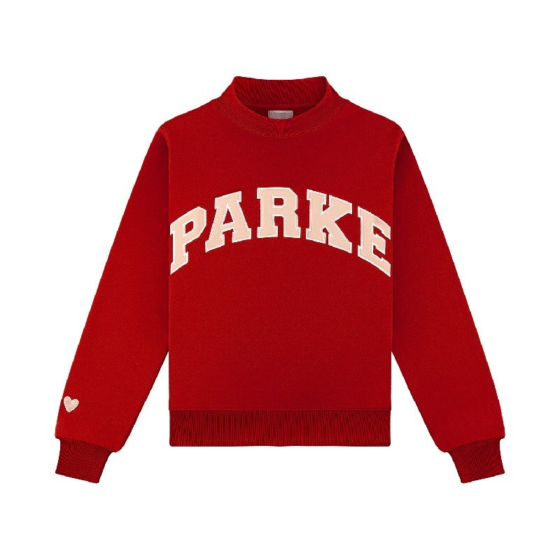 PARKE Women’s Letter Applique Heart Embroidered High Neck Casual Pullover