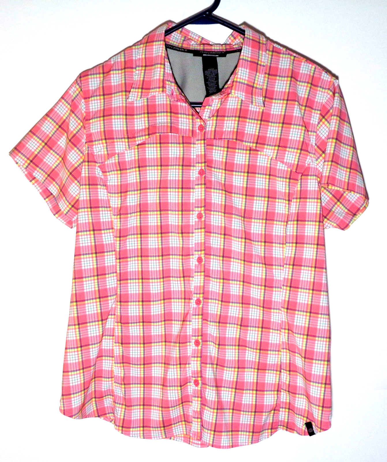 Women’s Pink Plaid, Short Sleeve, Vented Outdoor Shirt by Dickies-Size XL