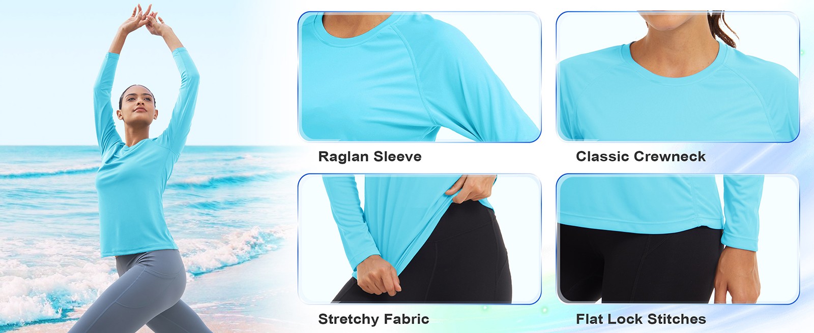 Women’s Long Sleeve Shirt Rash Guard UPF 50+ UV Sun Shirts Quick Dry Hiking Tops